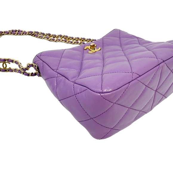 CHANEL Pick Me Up Hobo Small Logo Chain Lambskin Quilted Purple - Picture 10 of 16
